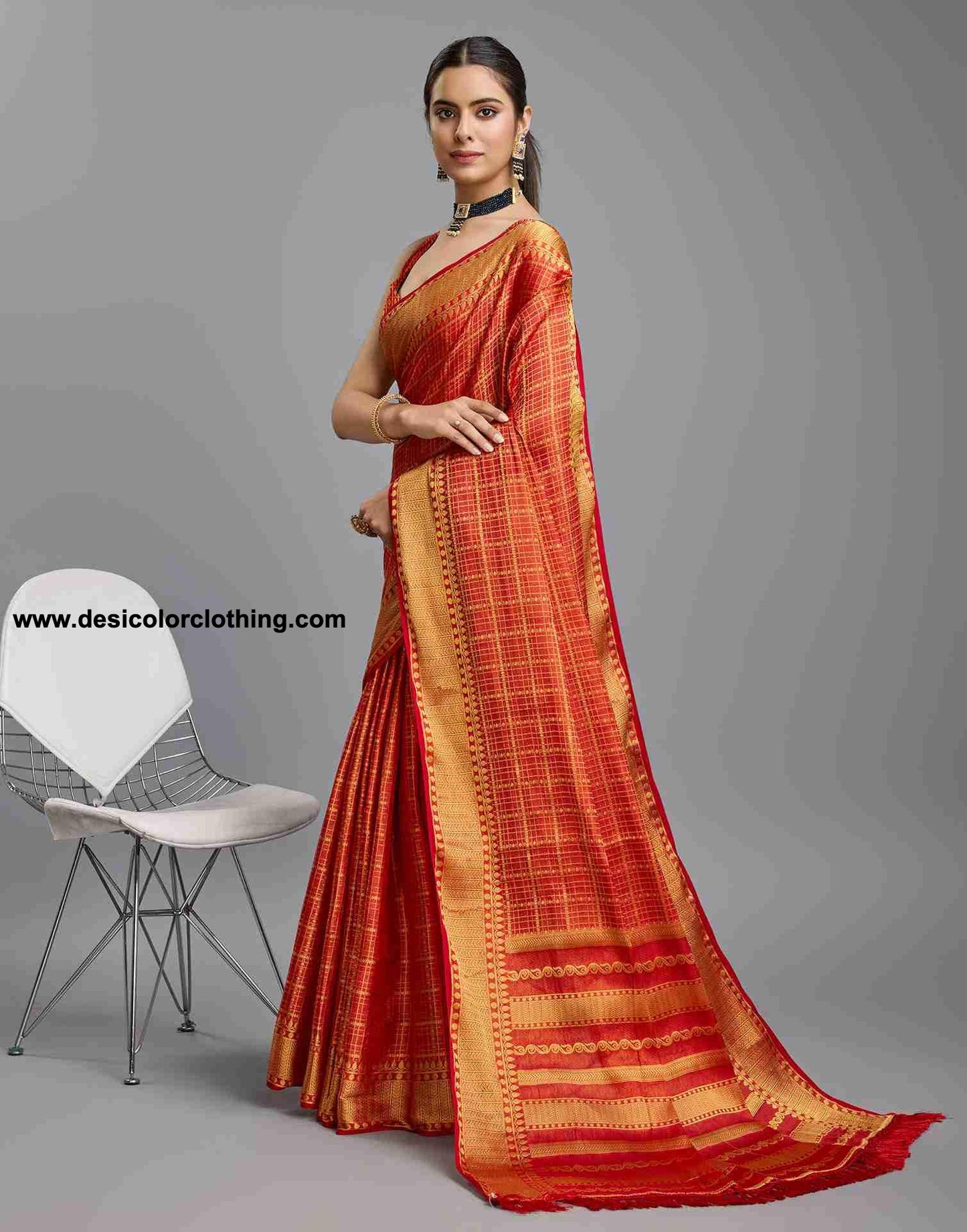 Red Silk Plain Saree