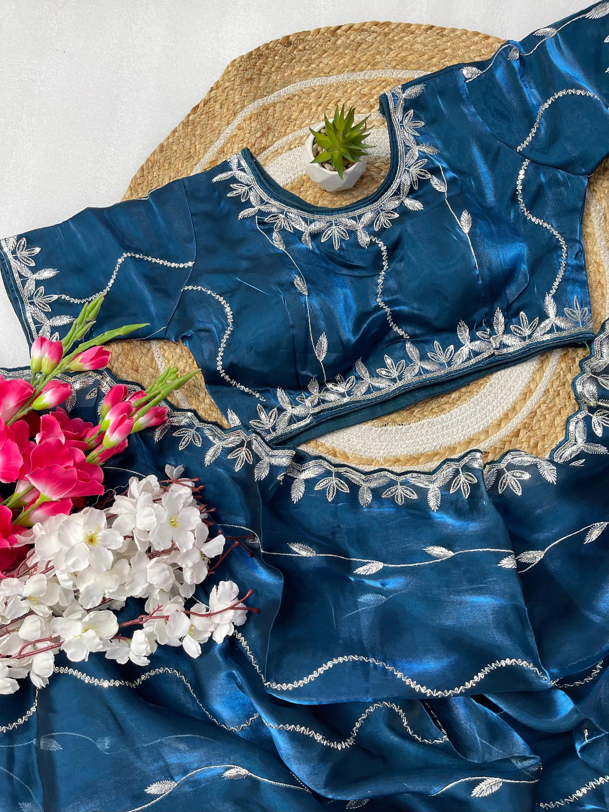 Product Image - Designer Zimmy Choo Silk Saree with Embroidered Border & Lehiriya Design