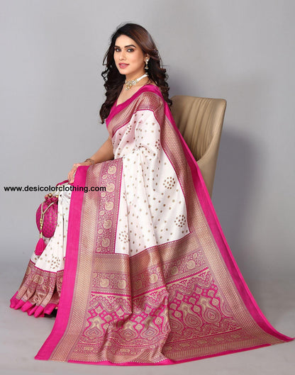 White Silk Bandhani Saree