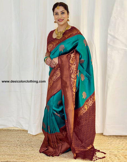 Rama Green Jacquard Silk Saree