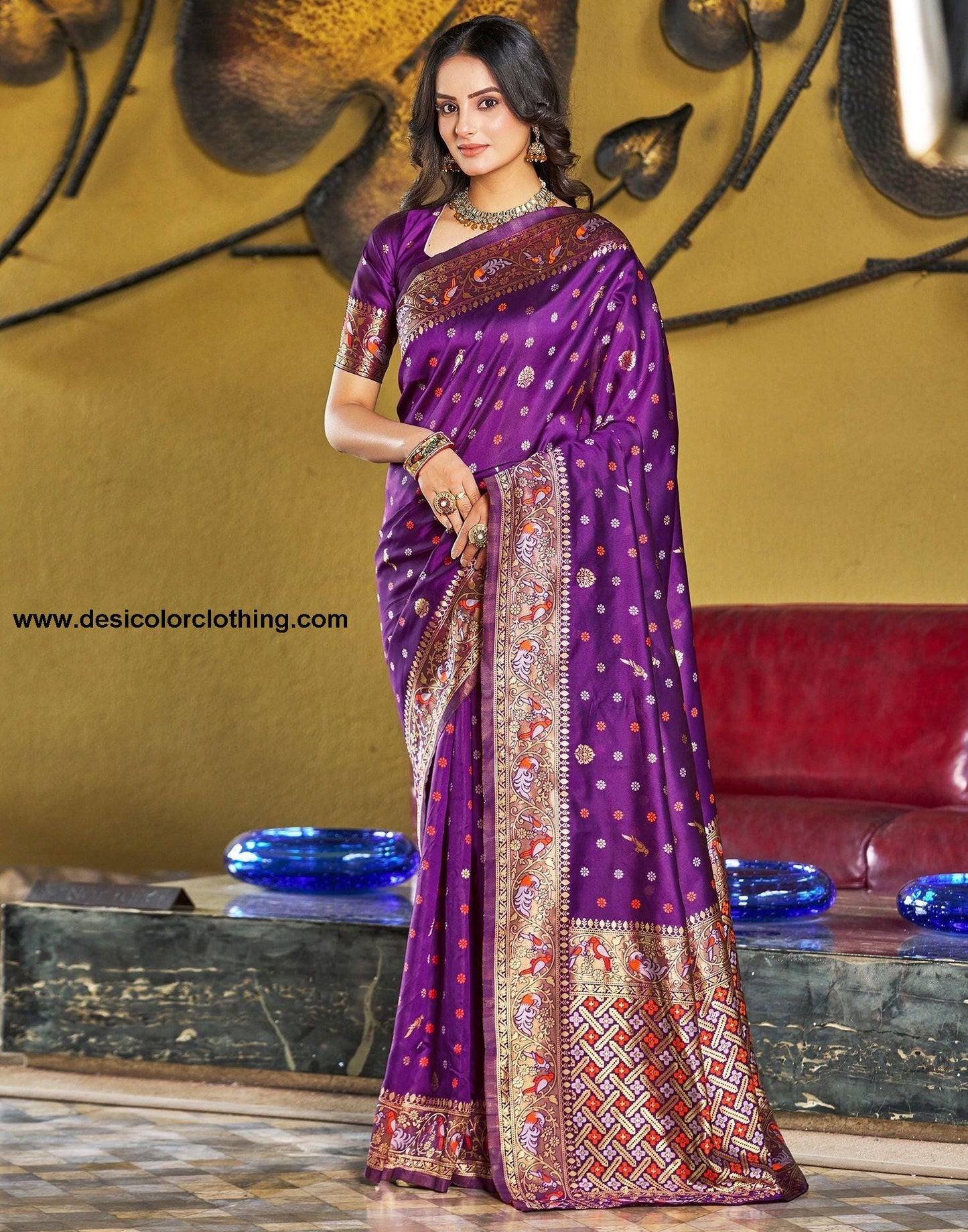 Wine Jacquard Silk Saree