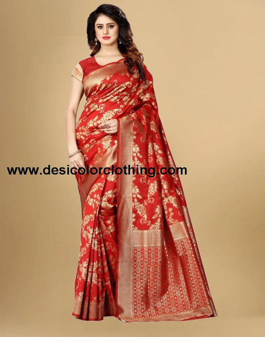 Red Jacquard Banarasi Silk Saree