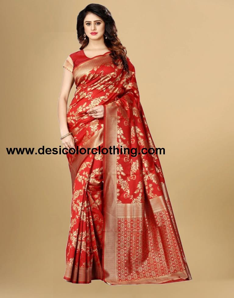 Red Jacquard Banarasi Silk Saree