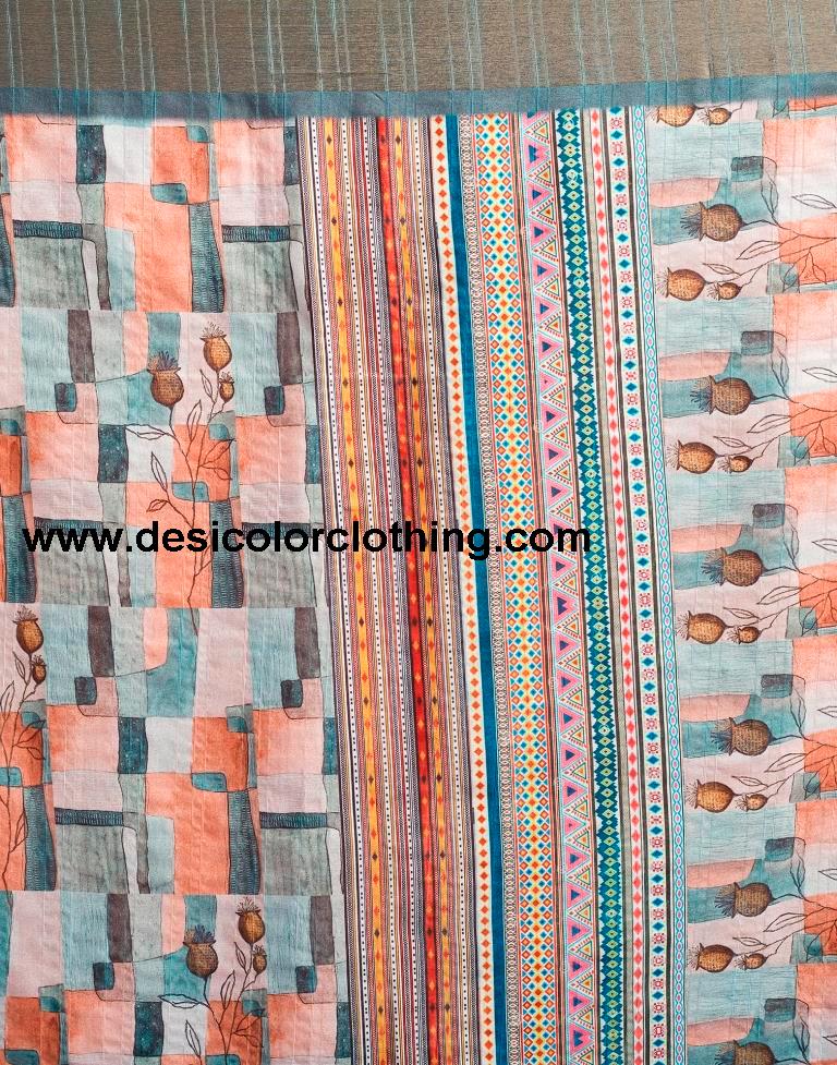 Cream Silk Printed  Saree