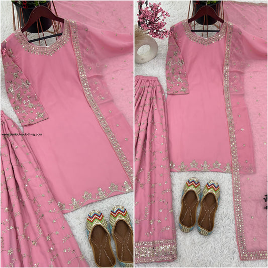 Party Wear Look Top-Plazzo and Dupatta With Heavy Embroidery Work