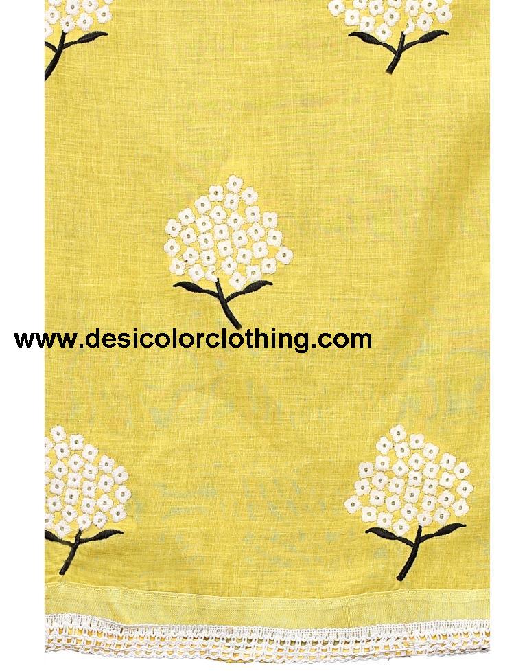 Yellow Cotton Embroidered Unstitched Salwar Suit