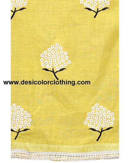 Yellow Cotton Embroidered Unstitched Salwar Suit