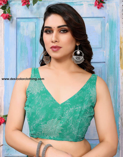 Rama Green Georgette Printed Saree