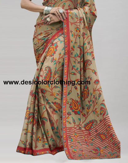Beige Printed Chiffon Saree