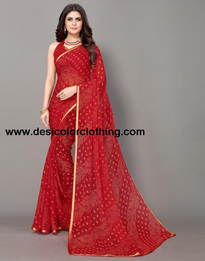 Red Bandhani Printed Saree