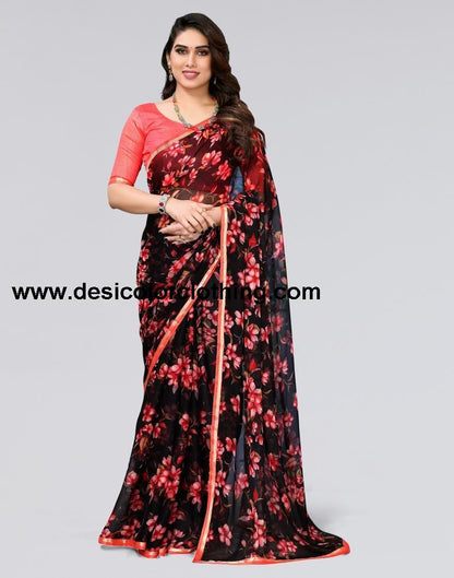 Black Printed Chiffon Saree