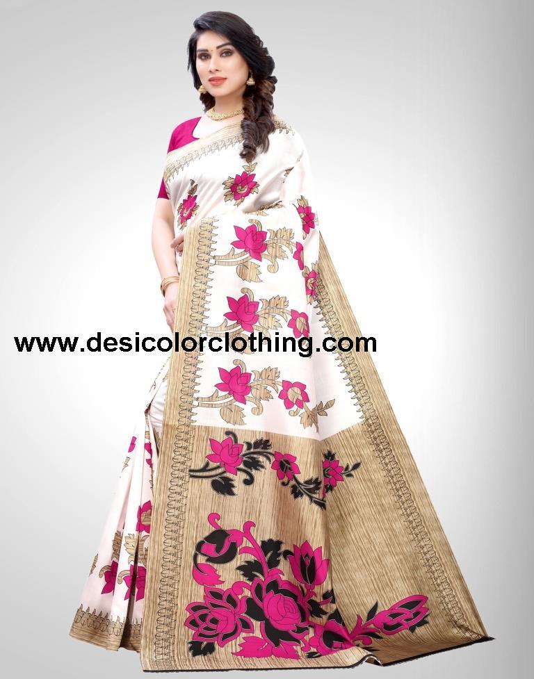 White Coloured Poly Silk Printed Partywear saree