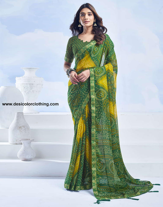 Green Bandhani Chiffon Saree