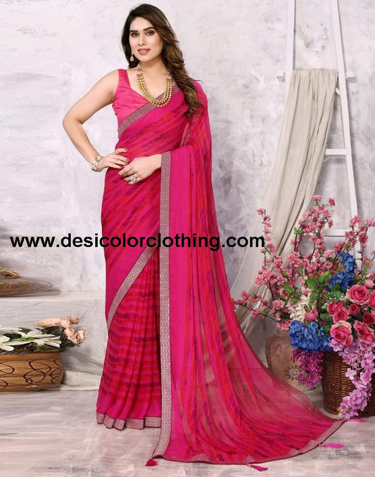 Rani Pink Chiffon Printed Saree