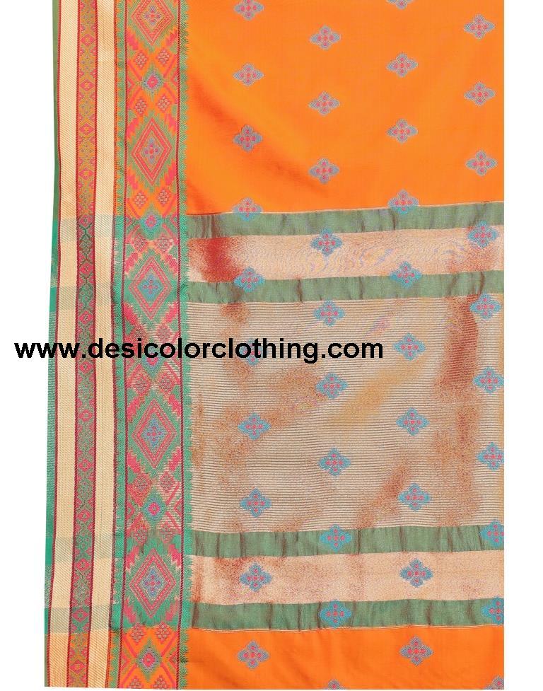 Orange Coloured Poly Silk Jacquard Partywear saree
