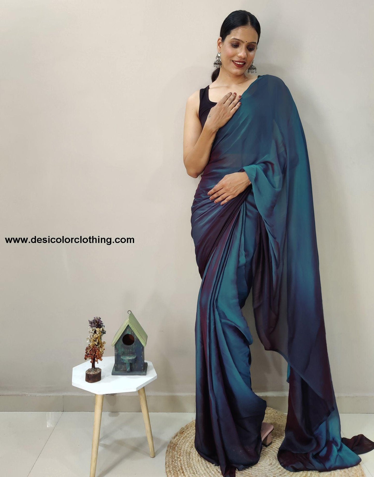 Blue Chiffon Pre-draped Saree