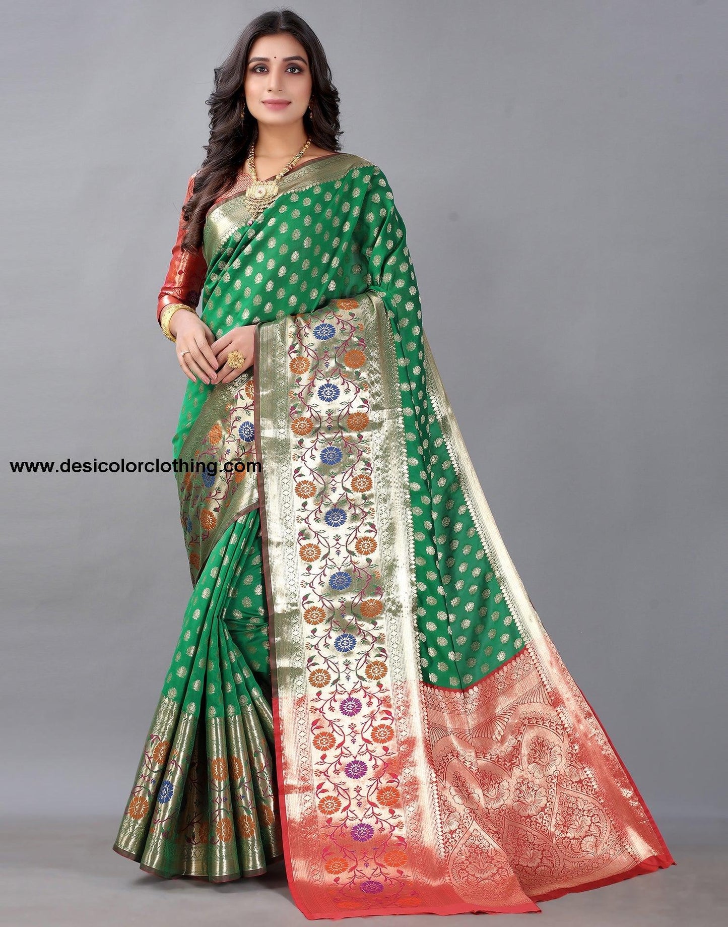 Golden And Green Silk Saree