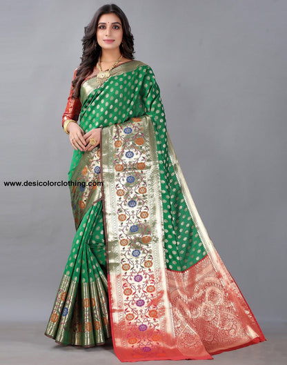 Golden And Green Silk Saree