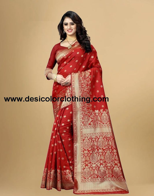 Red Jacquard Banarasi Silk Saree