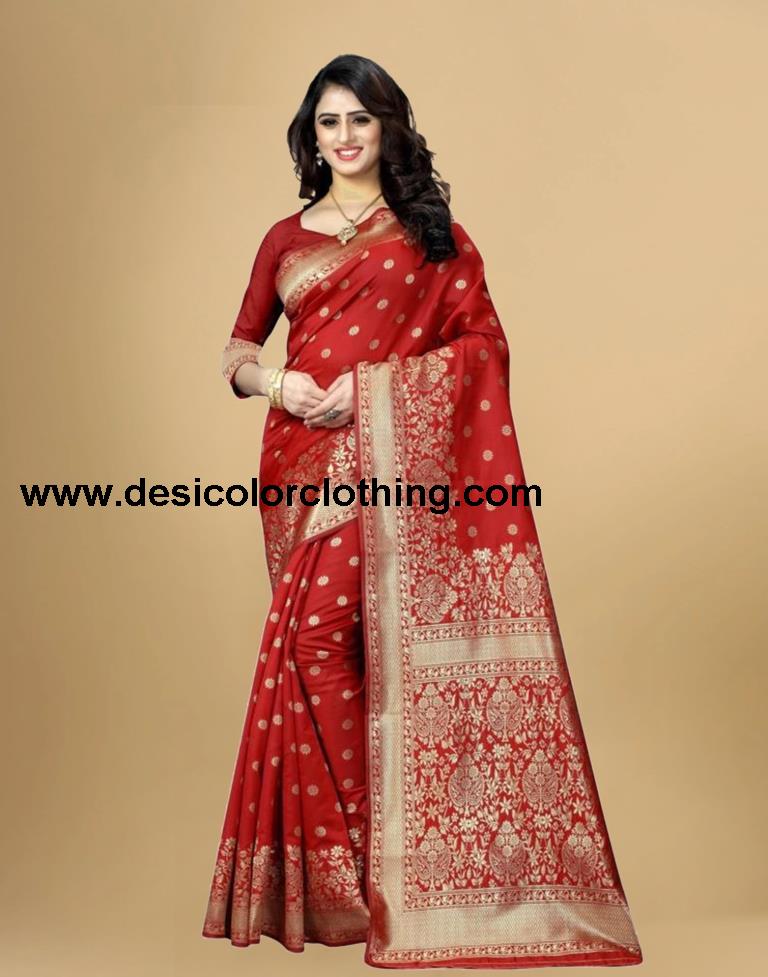 Red Jacquard Banarasi Silk Saree