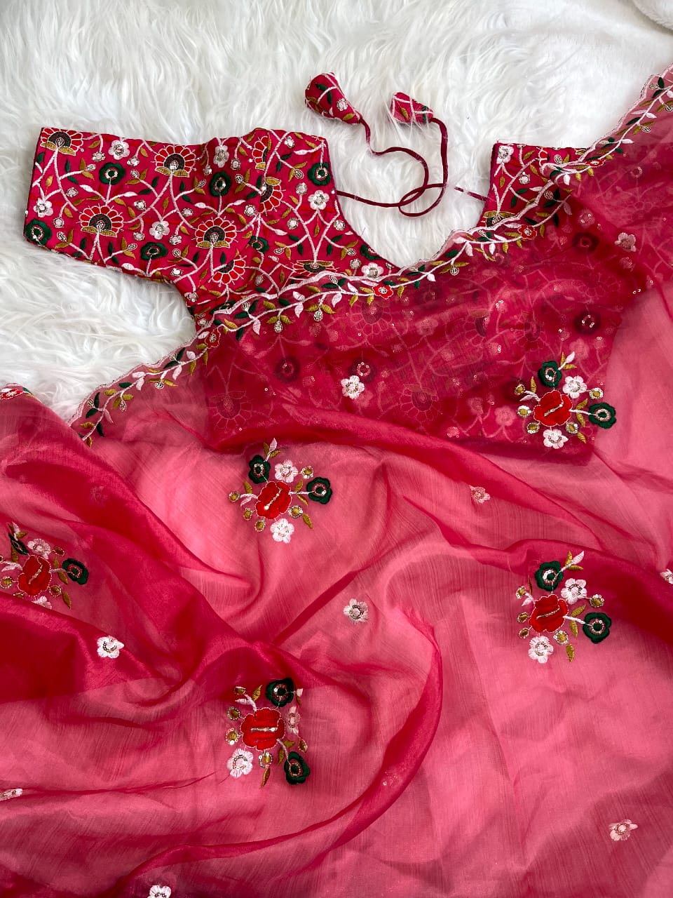 Product Image - Designer Organza Khadi Silk Saree with Embellished Blouse