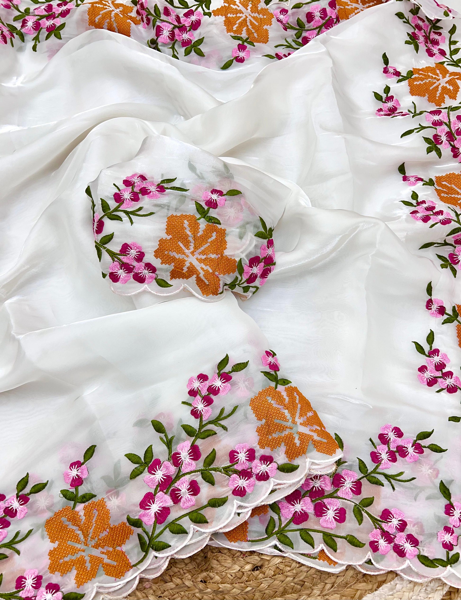 Product Image - Elegant Zimmy Silk Saree with Cross Stitch Details