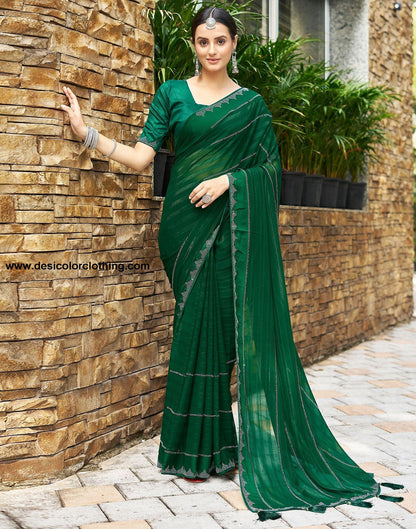 Dark Green Plain Georgette Saree
