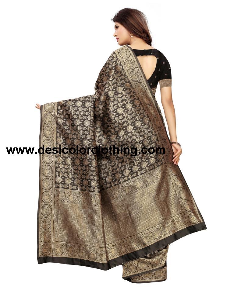 Black Coloured Poly Silk Banarasi Jacquard Partywear Saree | SLV1115S59