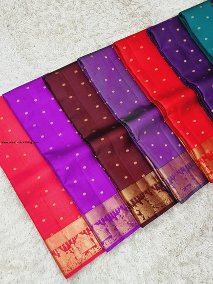 Kanchipuram 100% Pure Handwoven Silk Saree with Pallakku Border