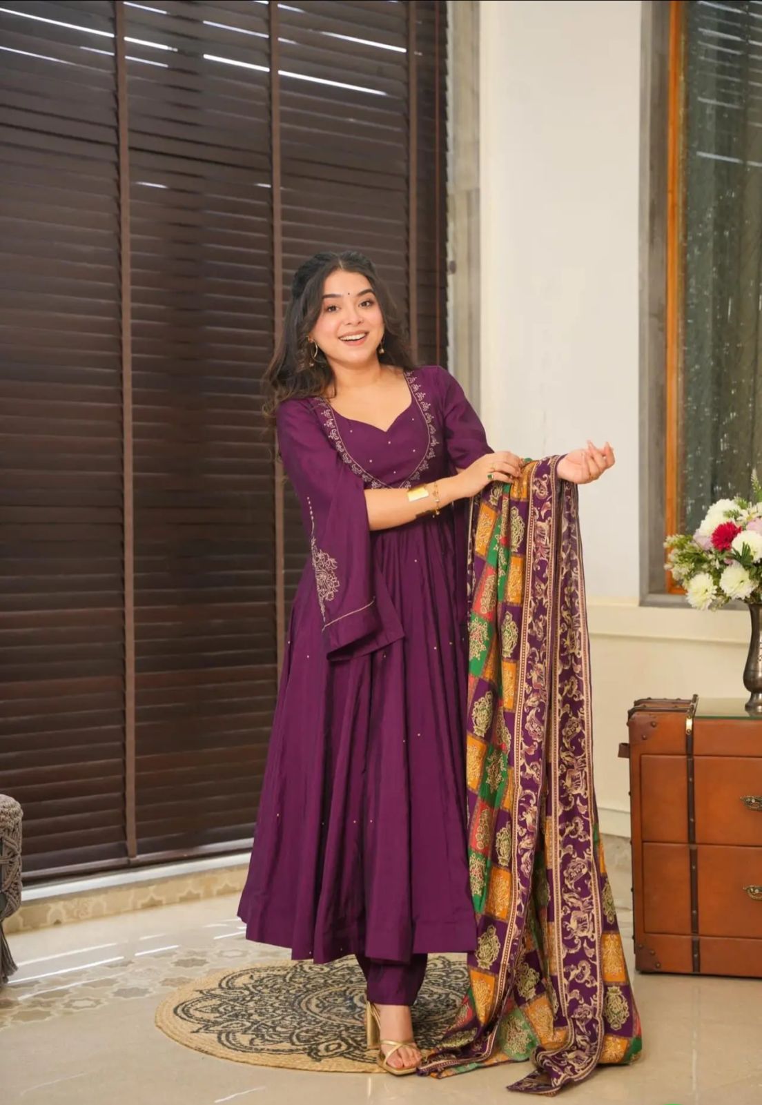 Product Image - Designer Wine Roman Silk Festive Wear Suit | Mahant Collection 2025