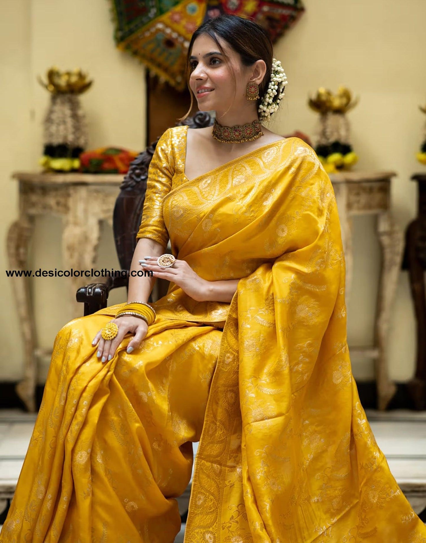 Yellow Silk Plain Saree