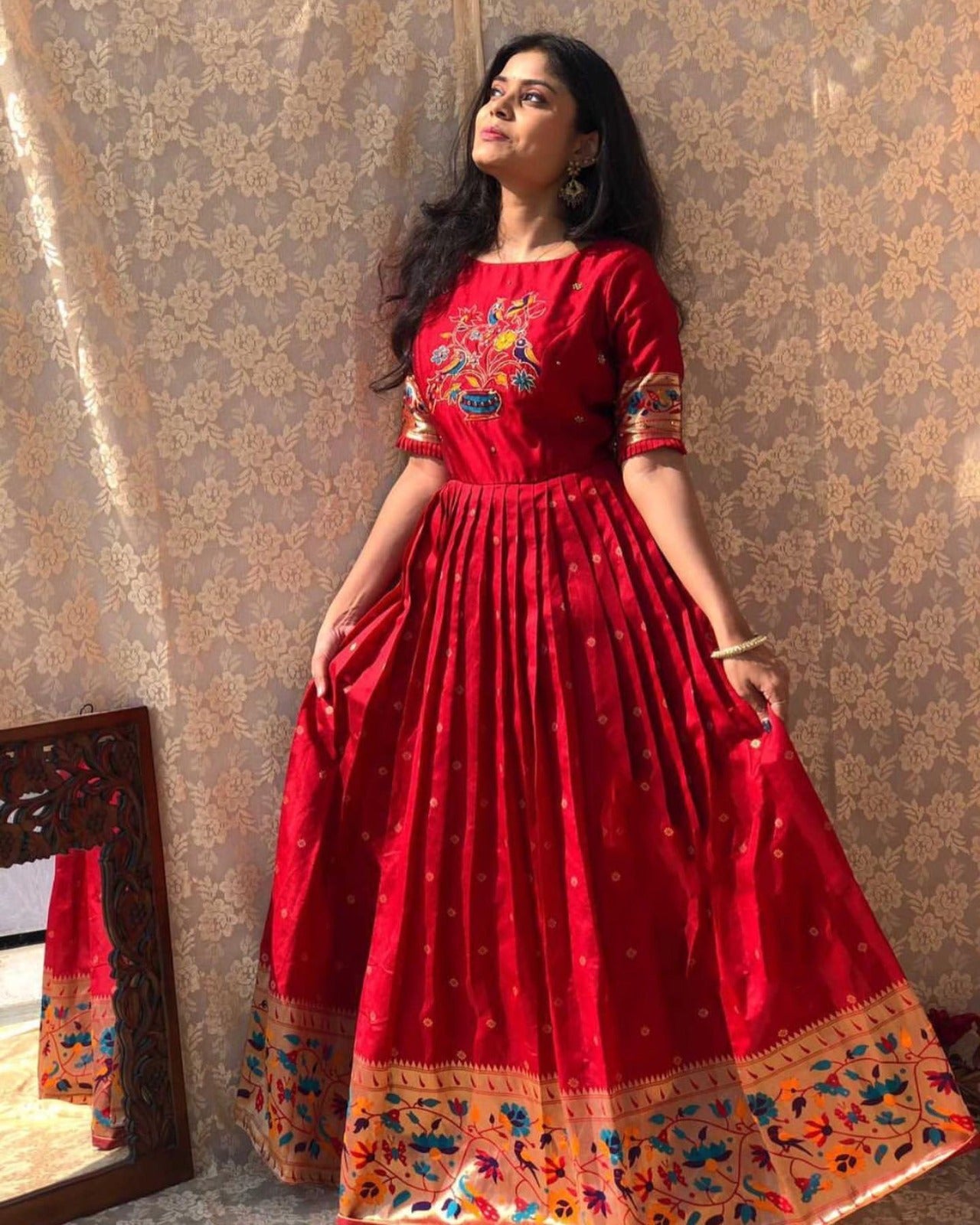 Product Image - Exquisite Jacquard Silk Paithani Gown - YNF5302RED