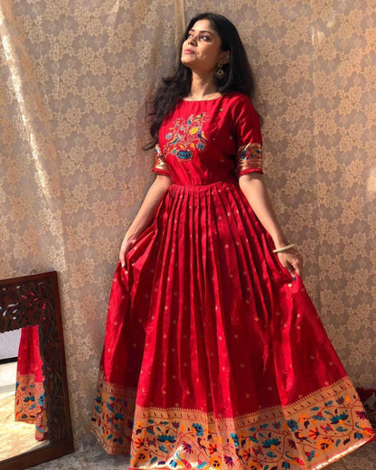 Product Image - Exquisite Jacquard Silk Paithani Gown - YNF5302RED