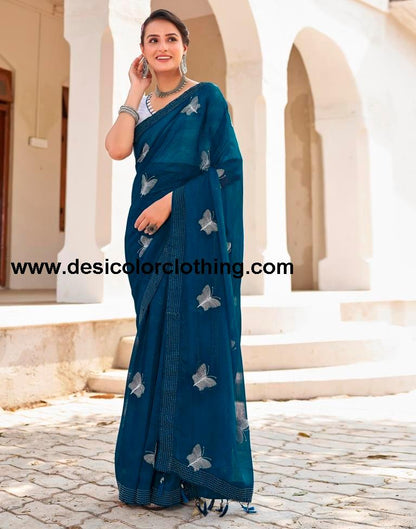 Sea Blue Chiffon Plain Ready To Wear