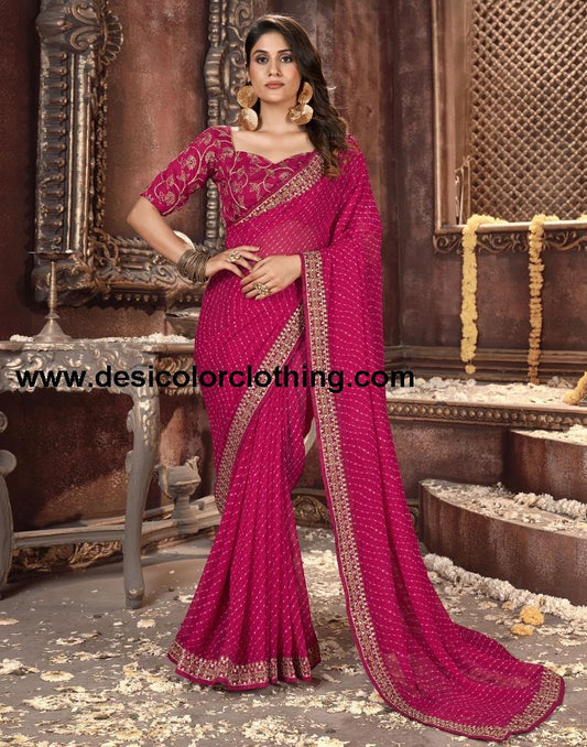 Rani Pink Printed Georgette Saree