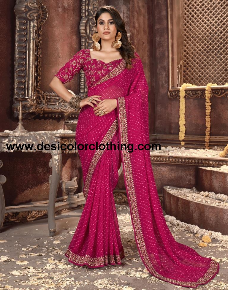 Rani Pink Printed Georgette Saree