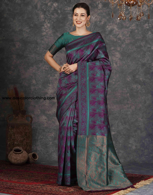 Teal Green Silk Woven Banarasi Saree