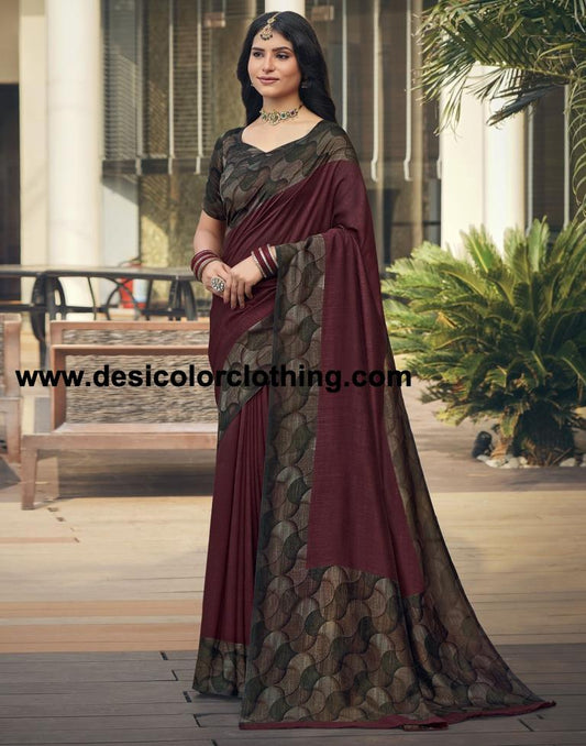Brown Silk Printed Saree