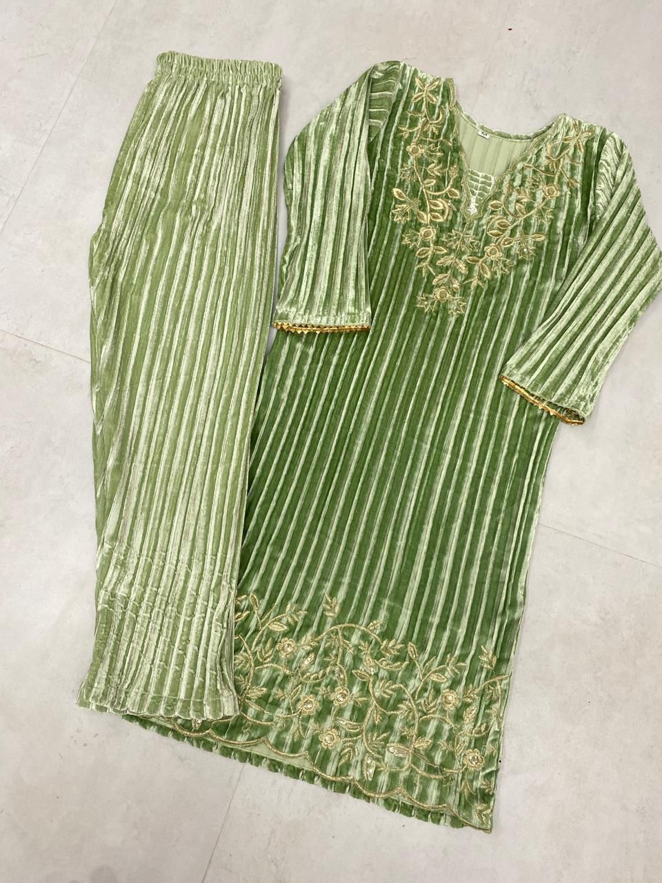 Product Image - Designer Blooming Velvet Embroidery Work Suit with Pant