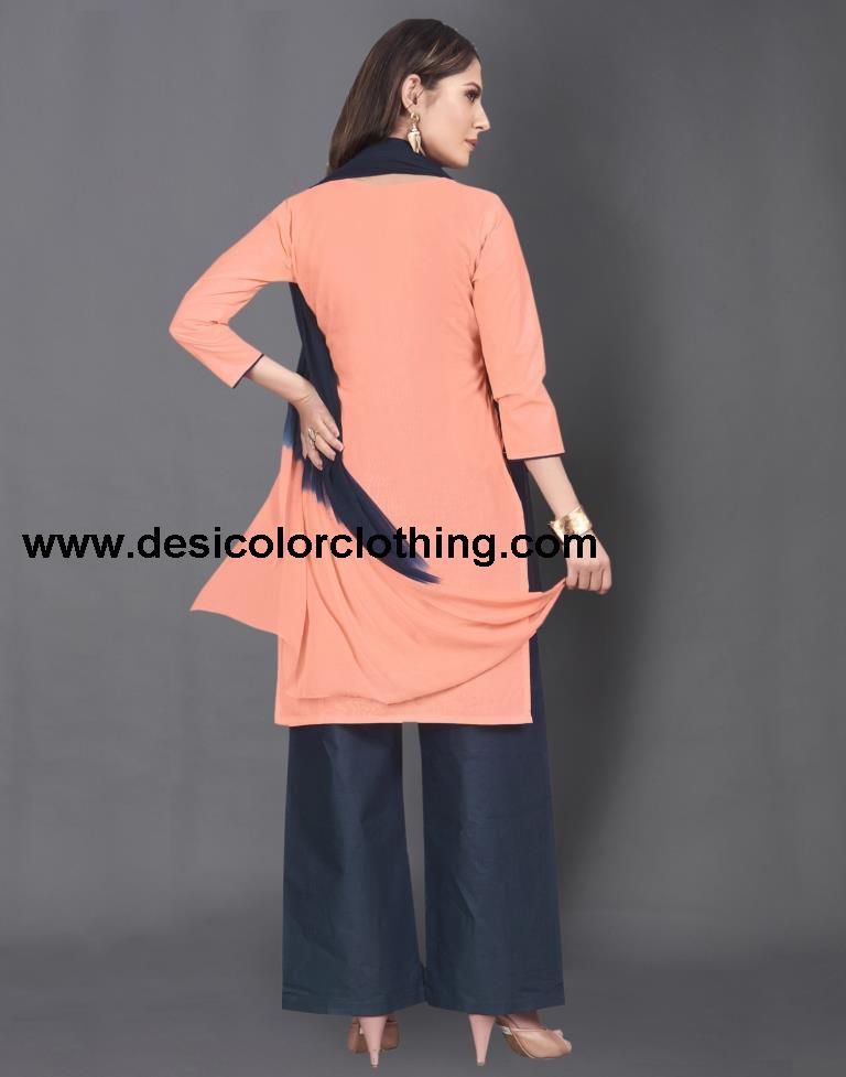 Peach Cotton Embroidered Unstitched Salwar Suit