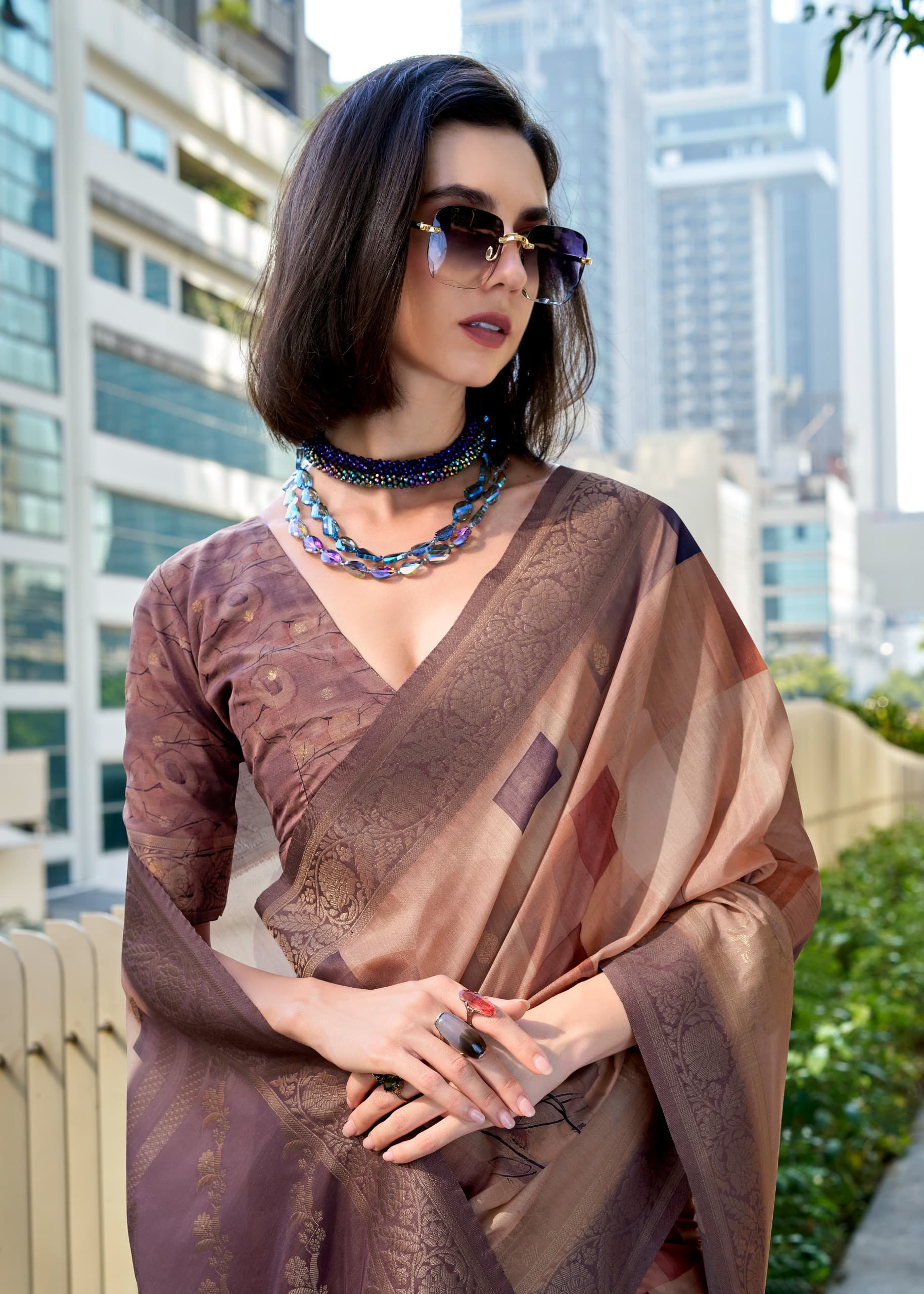Product Image - Designer Zimmy Choo Silk Saree with Embroidered Border & Lehiriya Design