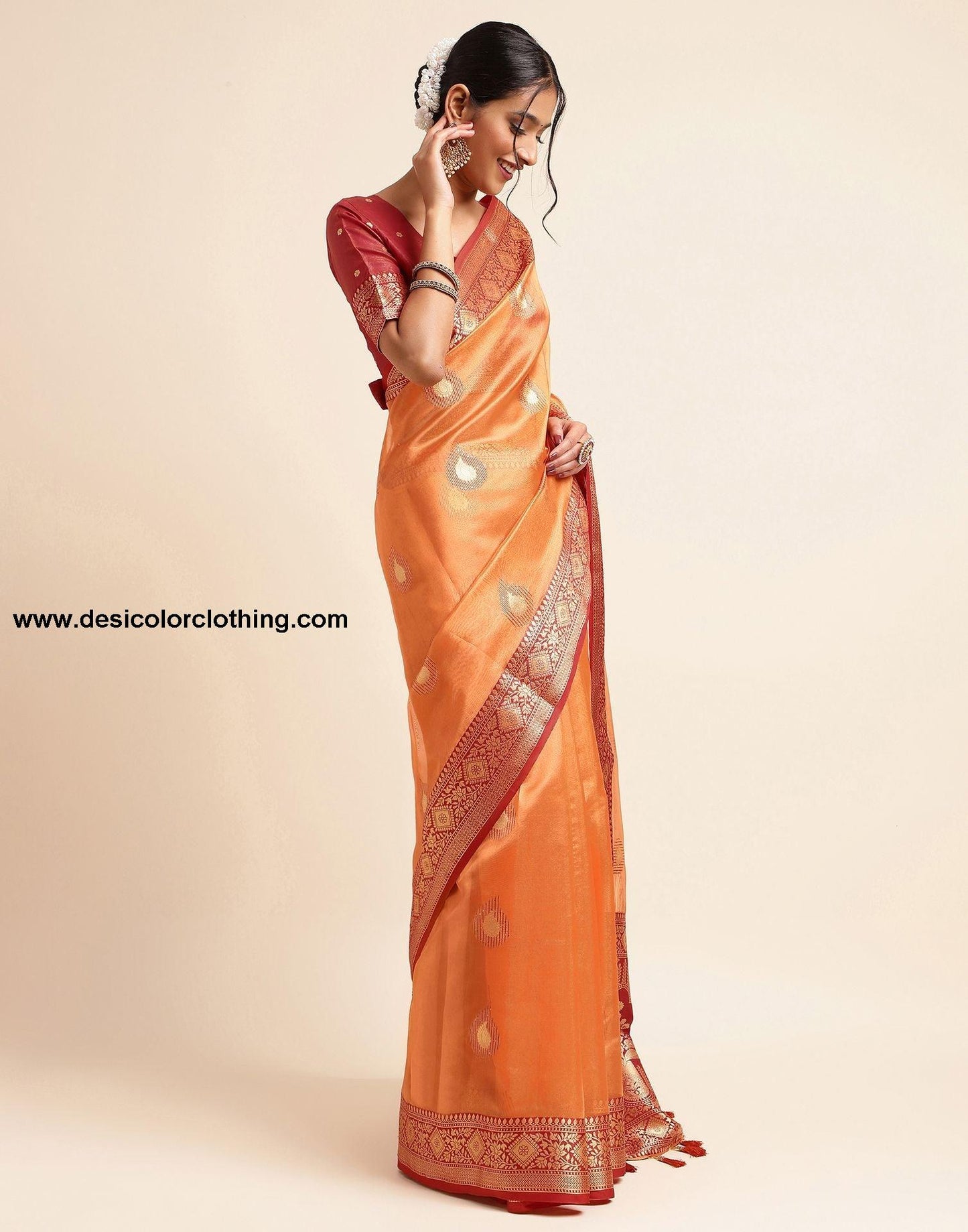 Orange Silk Banarasi Saree