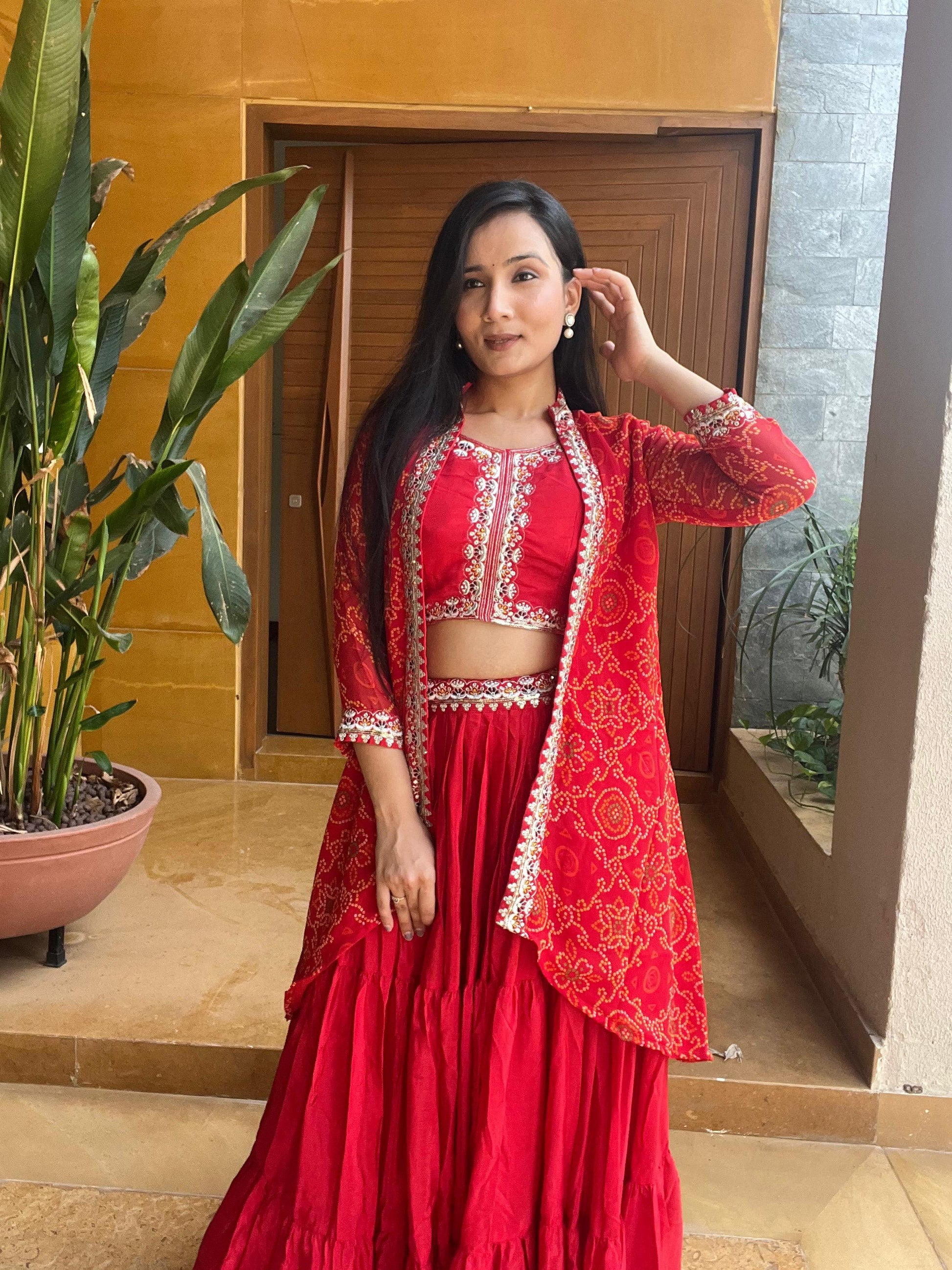 Product Image - Designer Bandhej Lehenga Choli & Shrug - Shree Ram Creation
