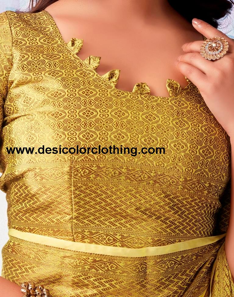Yellow Silk Plain Saree