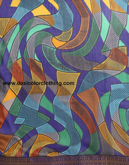 Royal Blue Coloured Chiffon Geometric Printed Saree | SLV2212S1032