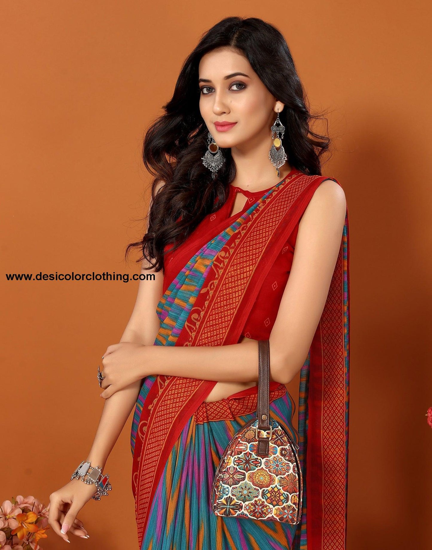 Rama Green Georgette Printed Saree