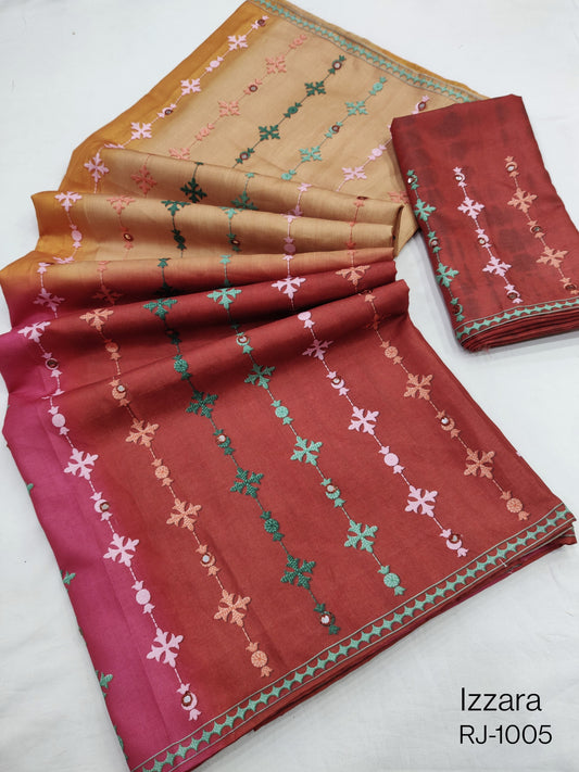 Product Image - Izzara Designer Saree - Soft Tusser with Leheriya Digital Print & Tikky Work