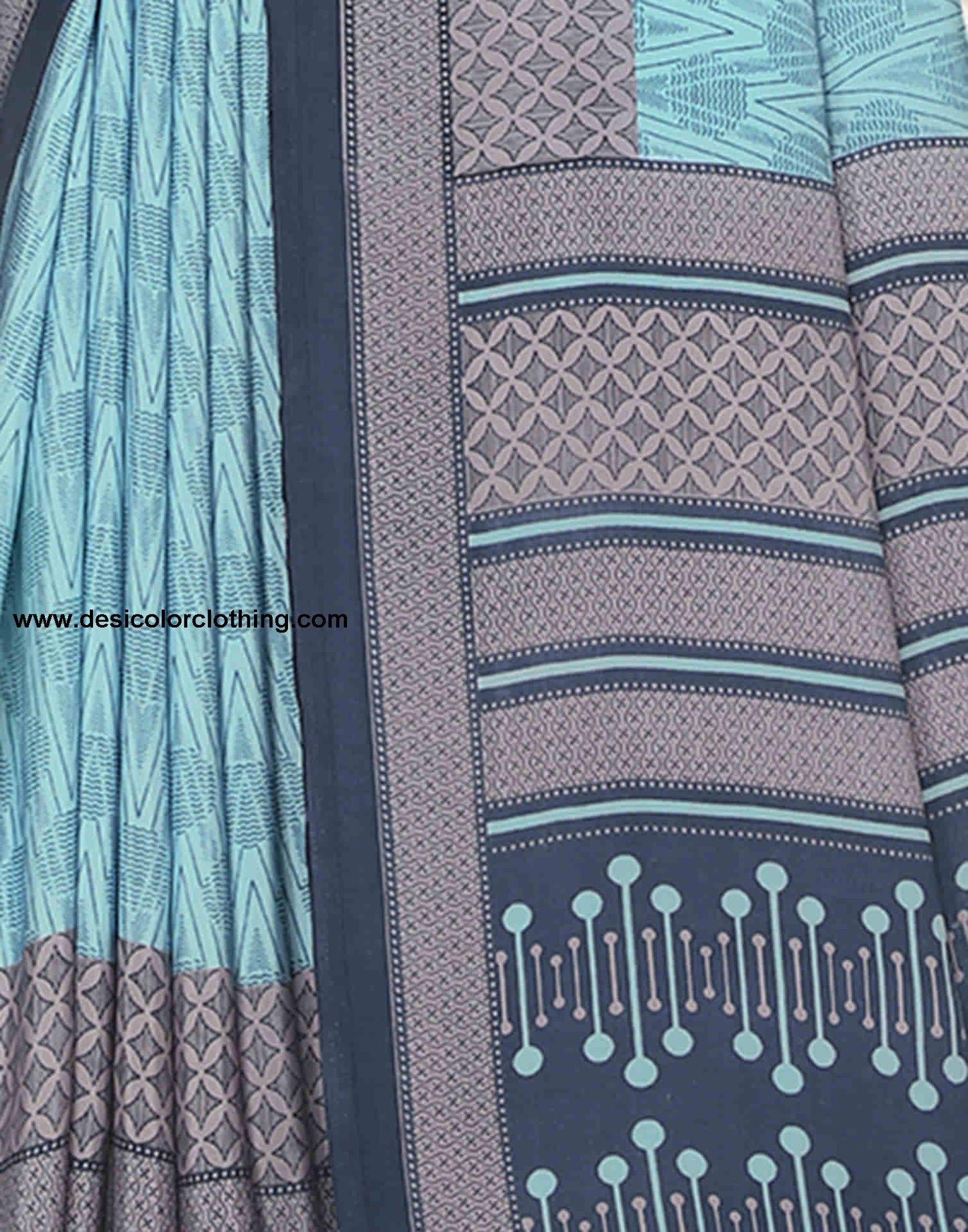 Sky Blue Polyester Printed Saree