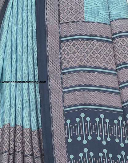 Sky Blue Polyester Printed Saree