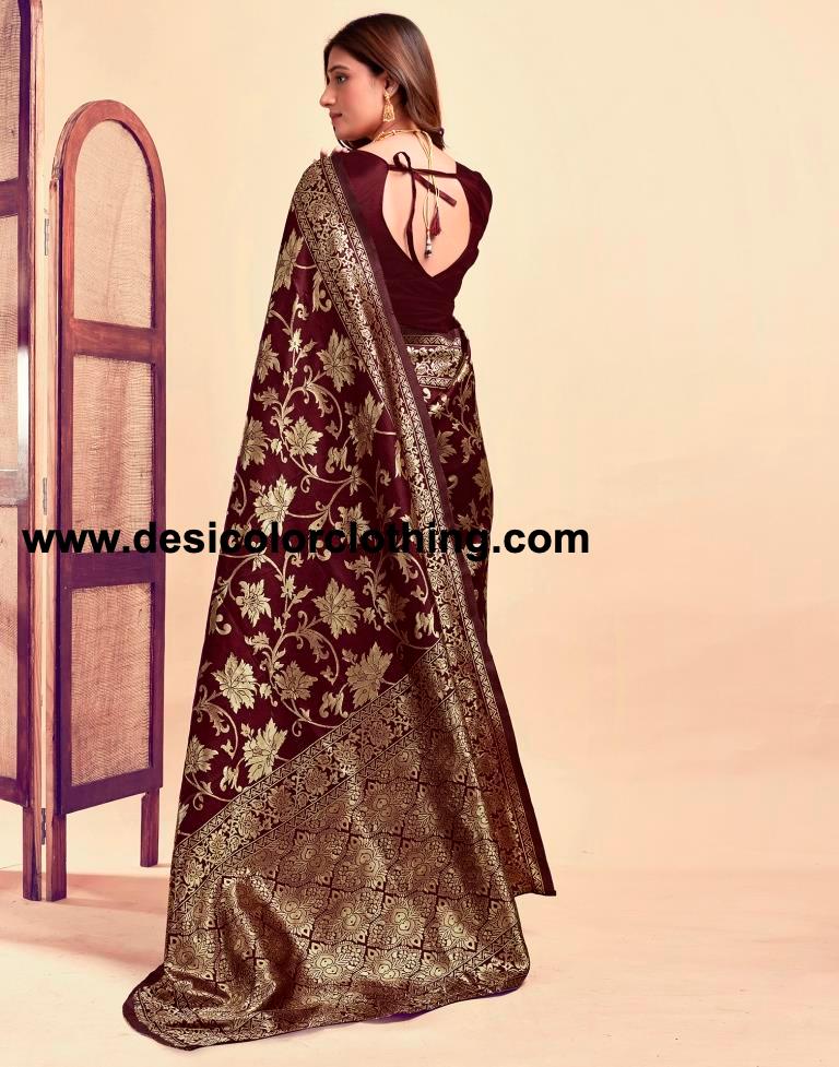 Dark Maroon Silk Plain Saree